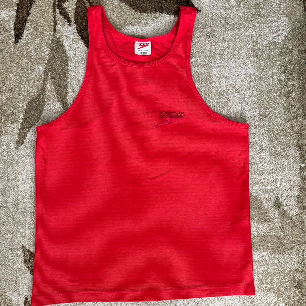Vintage 1993 Speedo Muscle Tank Top, Mens XL, Red Ribbed Single Stitch Tank USA